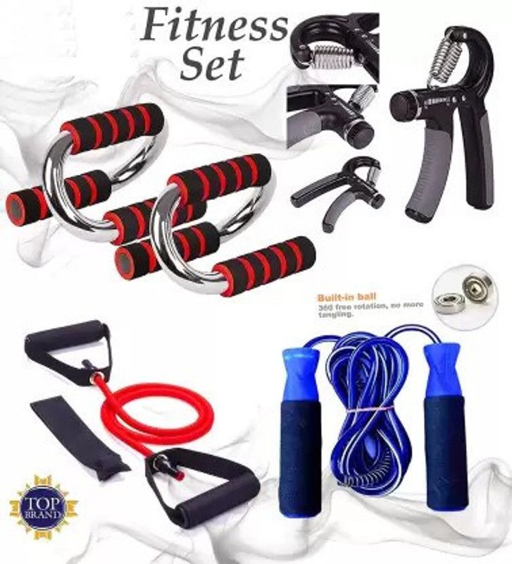 YMD Fitness Accessories Kit Combo hand Grip Resistance Tube Pushuo bar Skipping Rope Hand Grip/Fitness Grip