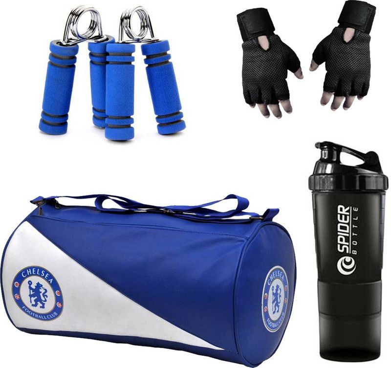 Rocket Sales Combo Of Chelsea Gym Bag, Gloves (Black), Spider Shaker (Black) And Hand Gripper (Blue) Fitness Accessory Kit Kit