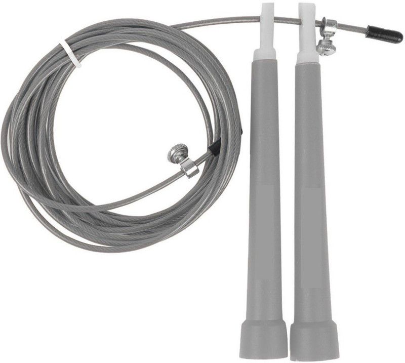 The SweatShop Adjustable Metallic Grey Steel SkipRope Speed Skipping Rope  (Silver, Grey, Length: 300 cm)