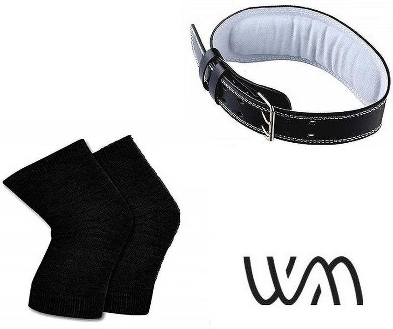 Web Mall Small Geniune Leather Weight Lifting Belt & One Pair Knee Caps Unisex Fitness Accessory Kit Kit