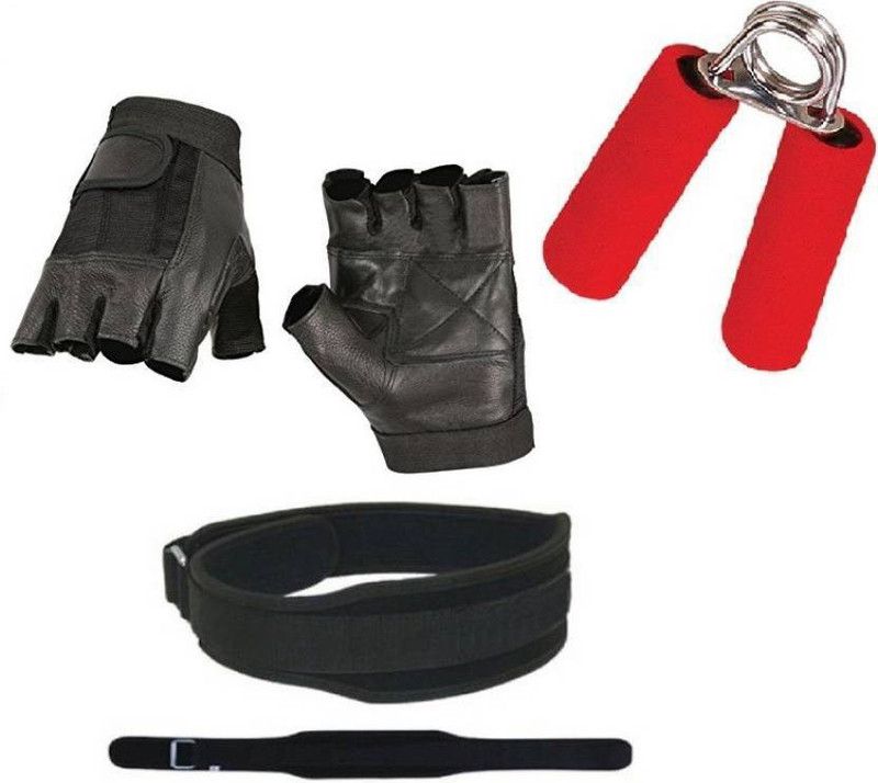 GLS Fitness Combo Of Gym Gloves Gym Leather Belt & Hand Grip Fitness Accessory Kit Kit
