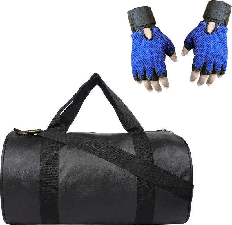 Smartware Snipper Combo of Leatherite (Black) Gym Bag And Gloves (Blue) Fitness Accessory Kit Kit