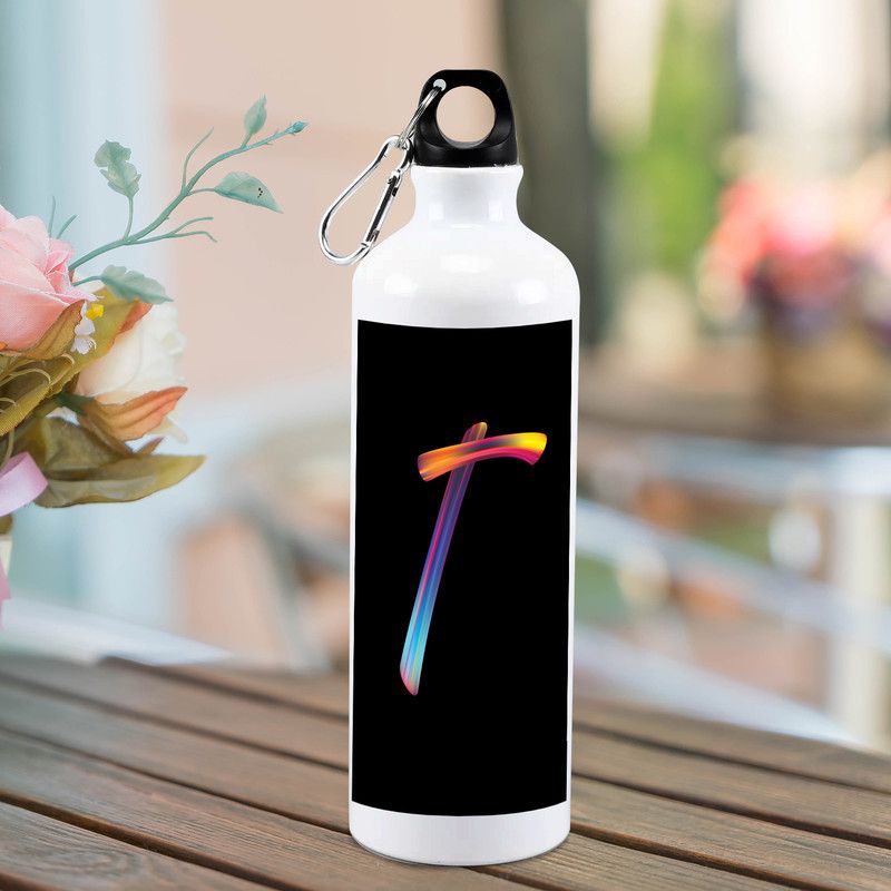 popflip Premium Quality White Color Aluminium Water Bottle Printed with T Letter 750 ml Sipper  (Pack of 1, Black, White, Aluminium)