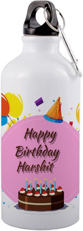 COLOR YARD best happy birth day Harshu with cake, balloons and pink color design on 600 ml Sipper  (Pack of 1, Multicolor, Aluminium)