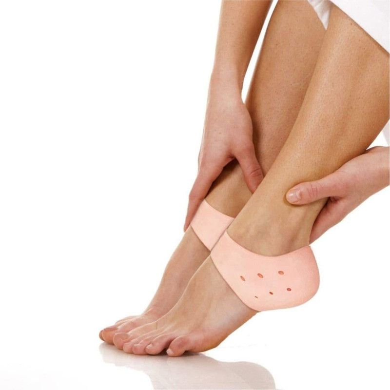GOLDINKS Silicon Gel Heel Socks Pad Heel Pain Relief Heel Support (Free Size, Orange) Heel Support  (Beige)