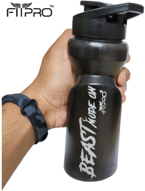 FitPro 500ml Sipper Shaker Water Bottle for Cycling Gym Smoke Black 500 ml Sipper  (Pack of 1, Black, Plastic)