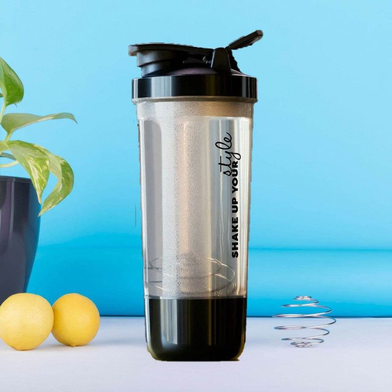 pelton Bottles for Protein Shake - Gym Shaker Bottle with Compartment 600 ml Shaker  (Pack of 1, Black, Clear, Plastic)