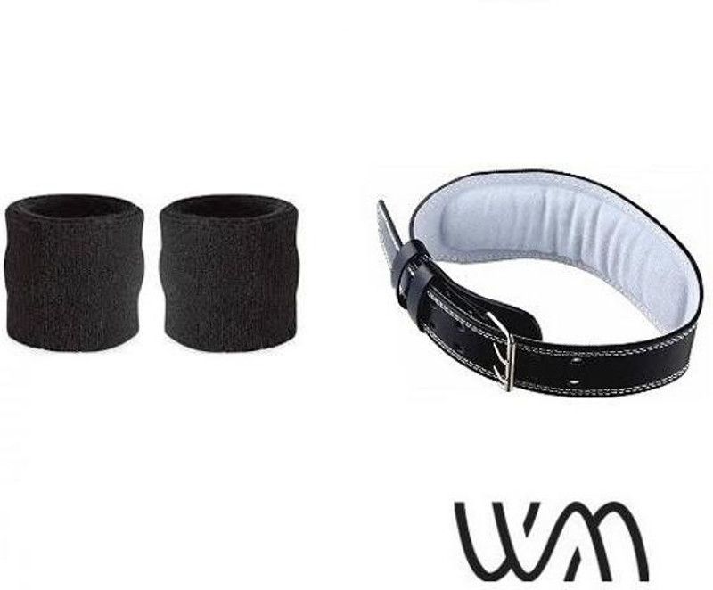 Web Mall Medium Geniune Leather Weight Lifting Belt With One Pair Sweat Bands Unisex Fitness Accessory Kit Kit