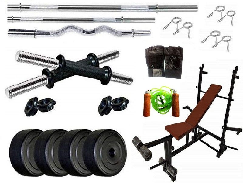 VENOM 24 kg Total Home Gym 24 Kg. Weight Plates with 8in1 Bench & 2 Acessories Home Gym Combo