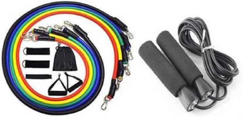 MODERNEHUB 11 Pcs Resistance Band Set for Exercise Door Anchor,Ankle Straps & skipping rope Fitness Accessory Kit Kit