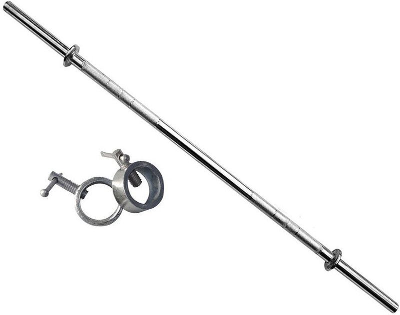 LCARNO 4ft. Straight Rod with 2 Steel Locks Weight Lifting Bar  (Silver)