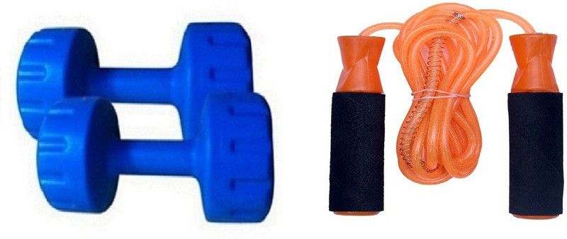 VENOM VENOM BLUE COLOR 5KG VINYL PLASTIC DUMBELL AND ORANGE COLOR BEARING SKIPPING ROPE Dumbbell Kit Kit