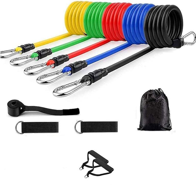 Maison & Cuisine 5+6 Piece Gym Power Resistance Band Tube with Door Anchor and Hook RB 11-1 Ab Exerciser  (Multicolor)