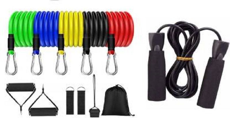 MODERNEHUB 11 Pcs Resistance Band Exercise Toning Tube Set For Fitness, Adjustable Skipping Fitness Accessory Kit Kit