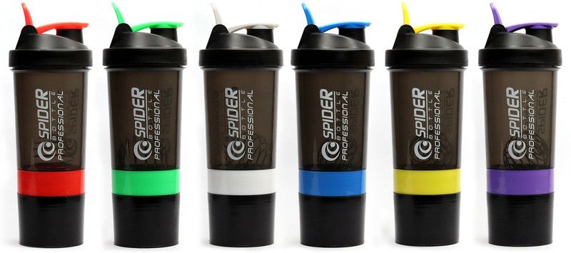 Boltbiceps Spider Gym shaker pack of 6 500 ml Shaker  (Pack of 6, Red, Yellow, Purple, White, Green, Blue, Plastic)