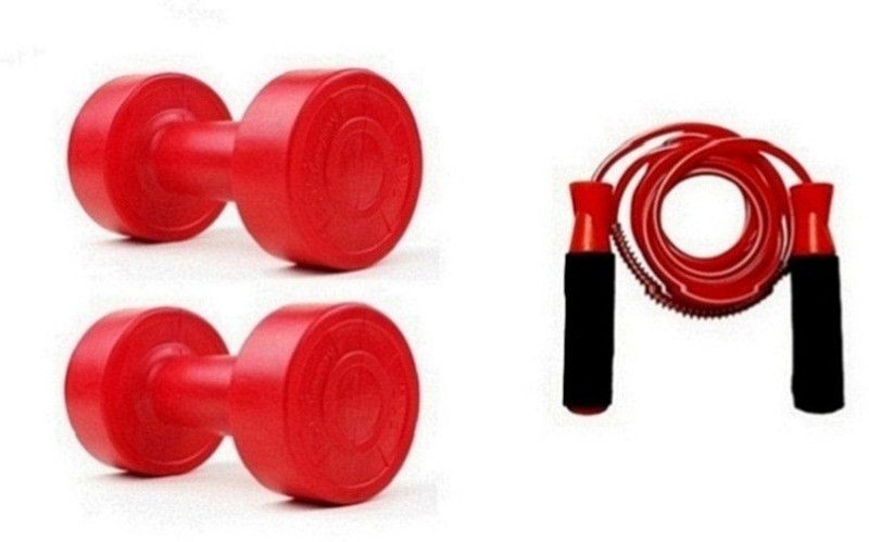 VENOM RED COLOR 1KG VINYL PLASTIC DUMBELL AND RED COLOR BEARING SKIPPING ROPE Dumbbell Kit Kit