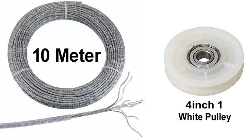 Dinetic 10 M Gym Wire With Exercise Machine Attachments Gym Pulley-1 4-inch (White) Multi-training Bar