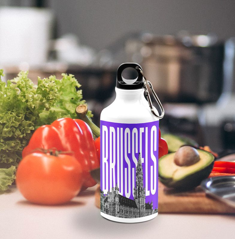 curiohh Brussels - The Grand Place 600 ml Sipper  (Pack of 1, White, Purple, Aluminium)