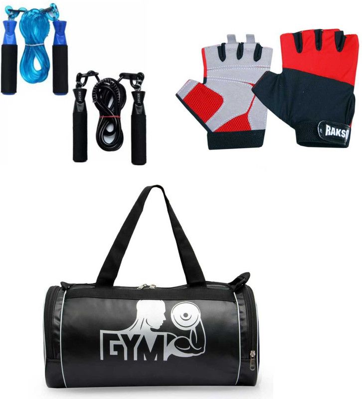 Rakso Duffel Gym Bag With Skipping Rope With Gym Gloves For Men Women Combo Fitness Accessory Kit Kit