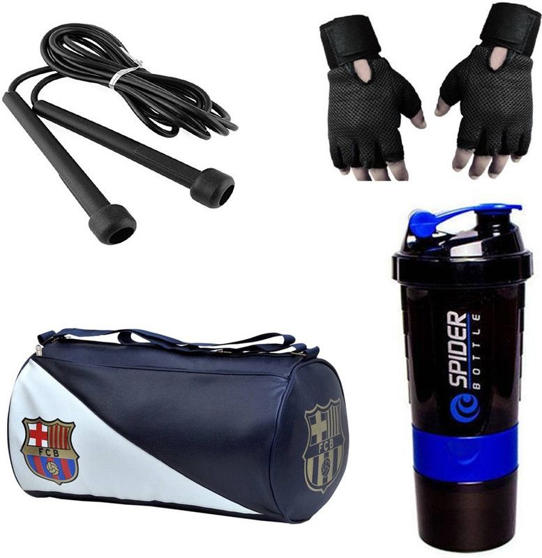Rocket Sales Combo Of FCB Gym Bag, Gloves(Black), Spider Shaker(Blue) And Skipping Rope(Black) Fitness Accessory Kit Kit