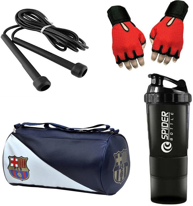 Rocket Sales Combo Of FCB Gym Bag, Gloves(Red), Spider Shaker(Black) And Skipping Rope(Black) Fitness Accessory Kit Kit