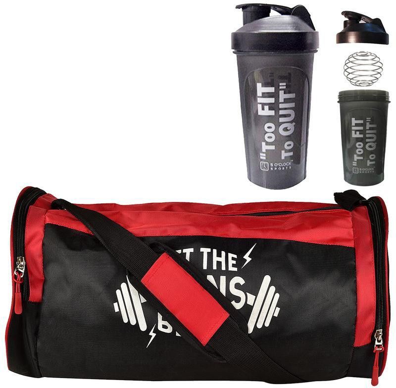 5 O' CLOCK SPORTS Combo of Red Gym bag and Classic Shaker Bottle 600 ml Fitness Accessory Kit Kit