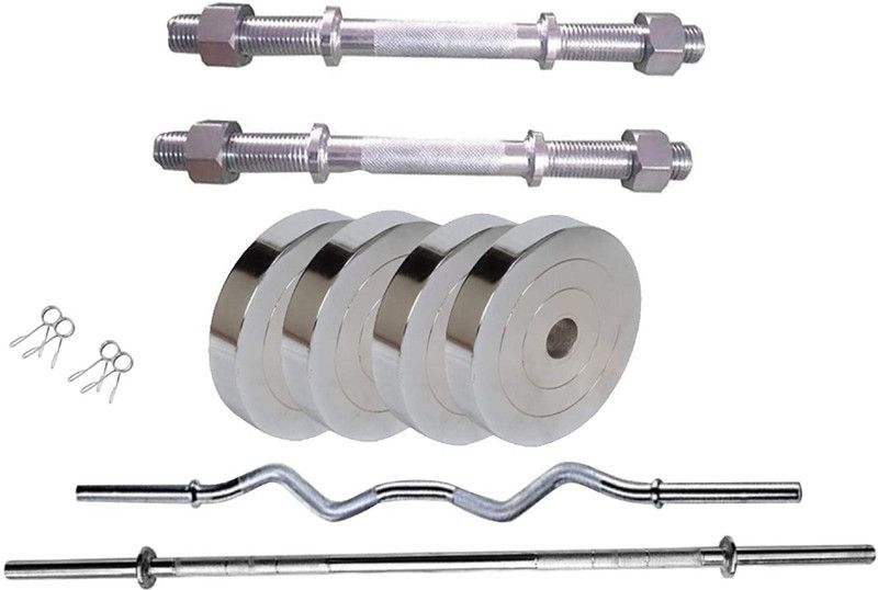 RIO PORT 8 kg 8KG Home Gym Combo with 3 Feet Straight, 3 Feet Curl Rods, 1 Pair Solid Steel Dumbbell Rods and Chrome Plates Home Gym Combo