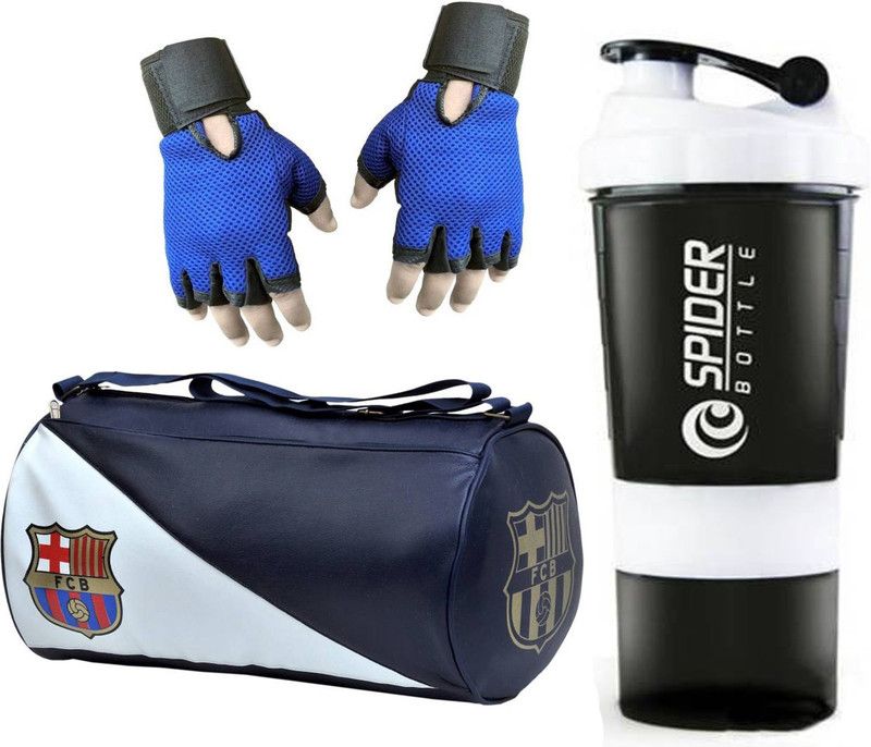 Rocket Sales Combo of FCB Gym Bag, Gloves(Blue) And Spider Shaker(White) Fitness Accessory Kit Kit