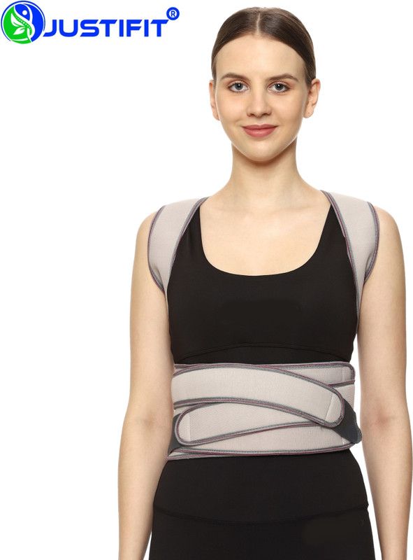 JUSTIFIT back pain relief posture corrector belt for men and women shoulder back support, Back Support  (Grey)