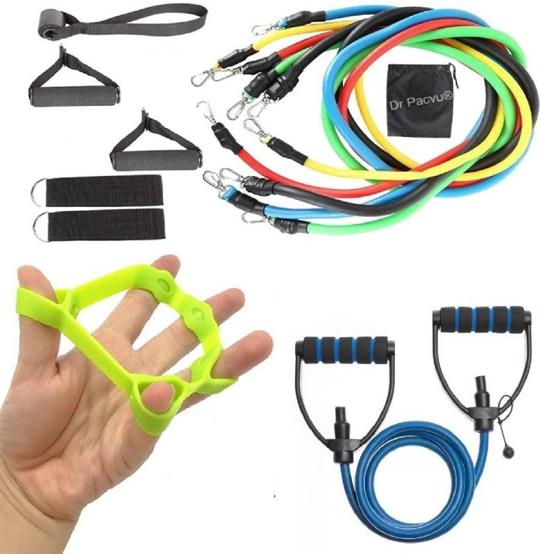 Dr Pacvu Set 3|Toning Tube, 1 Rubber Finger Stretcher for fingers strength & 8 Shape Tube Gym & Fitness Kit