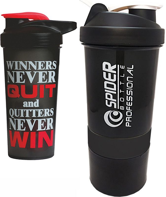 TRUE INDIAN Combo Classic Protein Shaker Bottle Shaker for Gym (Pack of 2 Shaker Bottle) 700 ml Shaker  (Pack of 2, Black, Plastic)