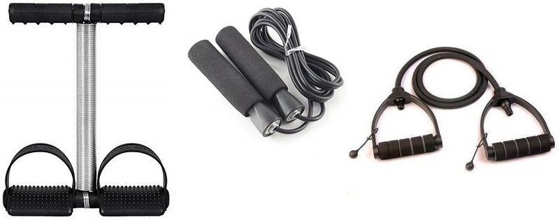 Fitnesstricks WORKOUT KIT FAT BURNING EQUIPMENT OF SINGLE SPRING TUMMY TRIMMER WITH SKIPPING ROPE AND ADJUSTABLE SINGLE TONING TUBE Fitness Accessory Kit Kit