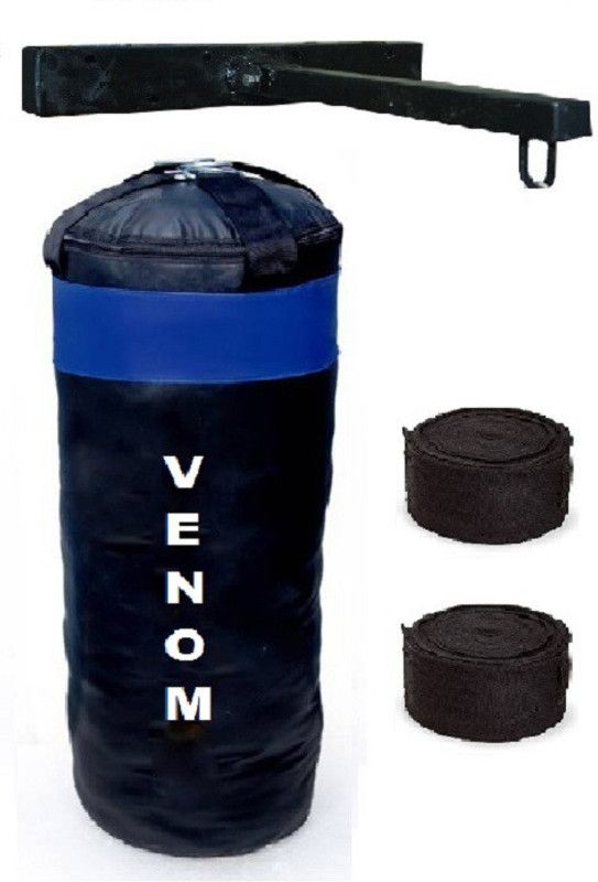 VENOM 36 Inch Long, Synthetic Leather Material, Filled Punching Bag along with Hanging Straps, Hand Wrap Pair & Bag Stand Fitness Accessory Kit Kit