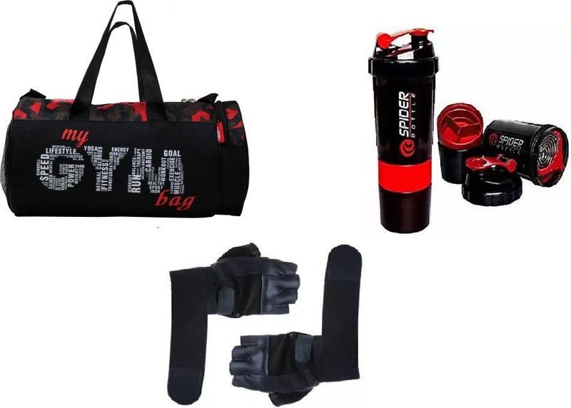 Wisekraft my gym bag for man & woman and protein shaker with gym gloves  (Kit Bag)