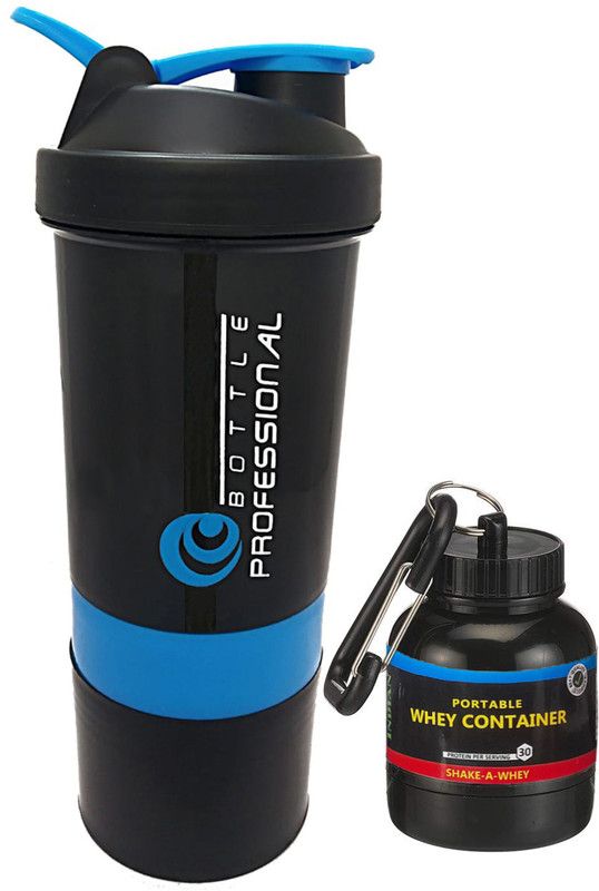 TRUE INDIAN Special Gym Shaker Bottle With Whey Portable Protein Container with Key ChaiN 500 ml Shaker  (Pack of 2, Blue, Plastic)