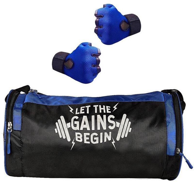 5 O' CLOCK SPORTS Combo of Let The Gains Begin (Purple) Gym Bag, and Gloves (Blue) Gym and Fitness Kit. Fitness Accessory Kit Kit