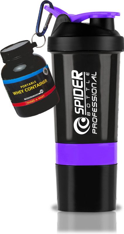 Premium Quality Combo Shaker Bottle With Protein Carry Funnel|Gym Shaker Bottle 500 ml Shaker  (Pack of 2, Purple, Black, Plastic)