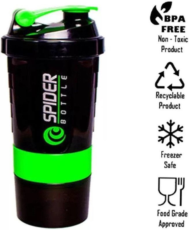Hoglife fashion SPIDER 500 ml Shaker  (Pack of 1, Black, Green, Plastic)