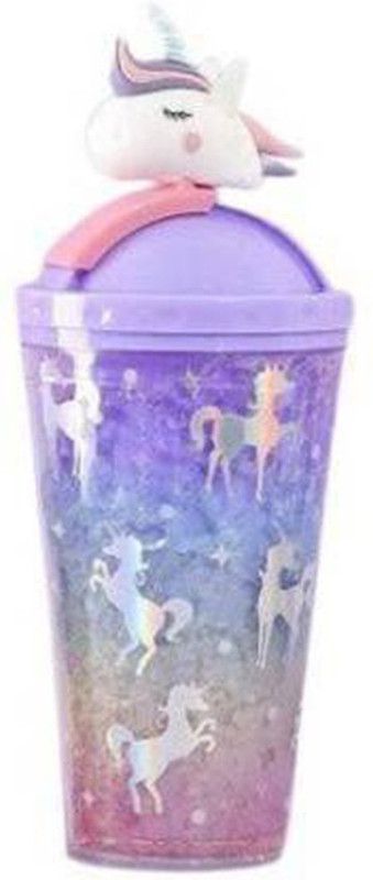 Ajauni Unicorn Face Sipper with Straw for Juice, Soft Drinks, Water Glass for Kids 450 ml Sipper  (Pack of 1, Purple, PET)