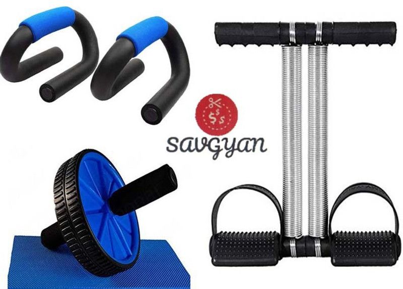 Savgyan Combo of Power Spring Ab Builder Tummy Trimmer with Push Up Bar & Ab Wheel Roller Fitness Gym, Home Gym & Fitness Kit Fitness Accessory Kit Kit