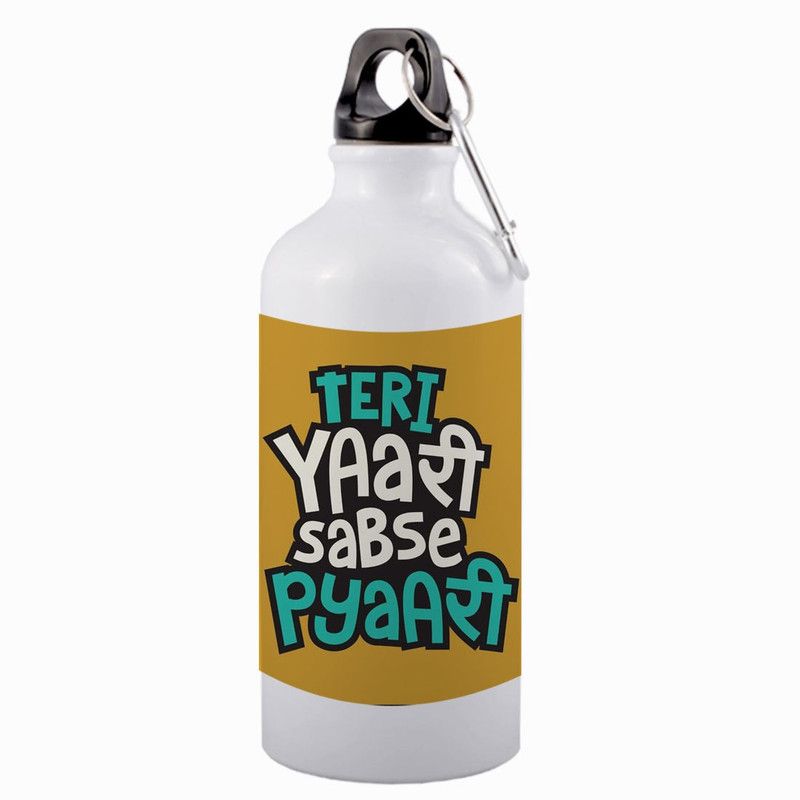 COLOR YARD best teri yaari sabse pyari in multi color text design on 600 ml Sipper  (Pack of 1, White, Aluminium)