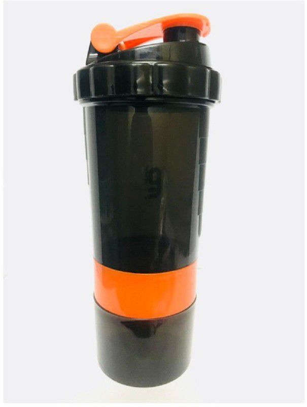 Quinergys ® Sport Protein Shaker Gym Water Bottle with 3 Layer Storage Compartments - Orange 600 ml Shaker  (Pack of 1, Orange, Tritan, Plastic)