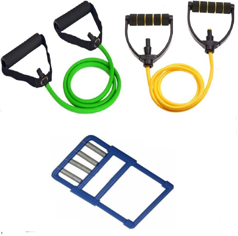 Dr Pacvu Set3|Single and Plastic Resistance Band, Plastic Gripp Body Stretching,Exerciser Gym & Fitness Kit