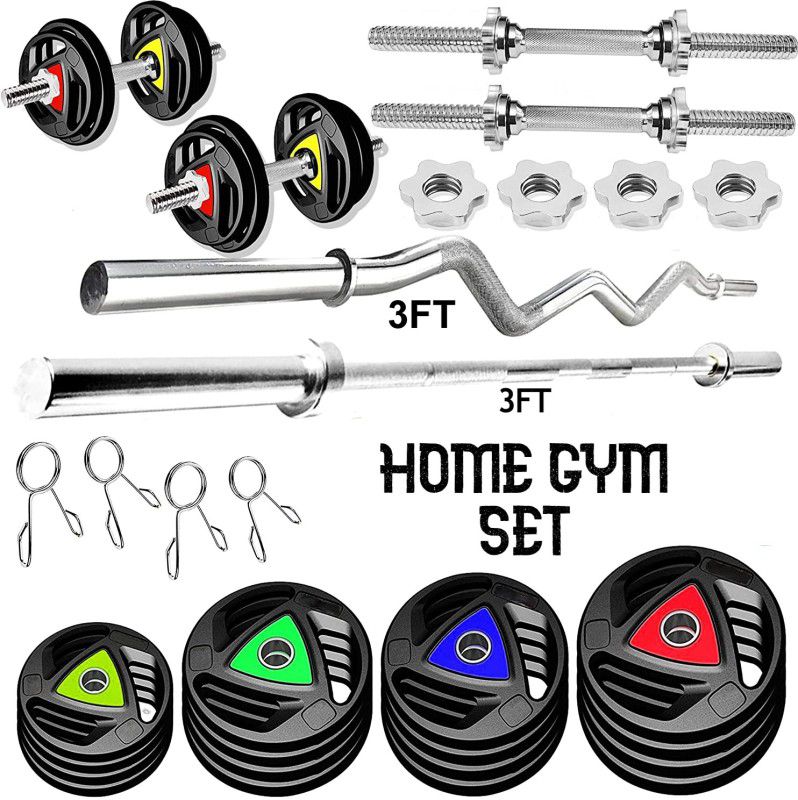 YMD 30 kg Premium Rubber Plates (2.5KGx4 Plate + 5KGx4 Plate) 3FT Curl & Straight 28MM Rod Home Gym Combo