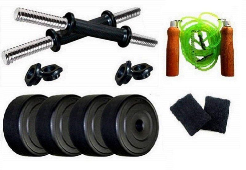 VENOM Home Gym with 16 Kg. P.V.C Weight Plates (3 Kg X 4 = 12 Kg + 2 Kg X 2 = 4 Kg) with Dumbbell Rods, Skipping Rope & Wristband Dumbbell Kit Kit