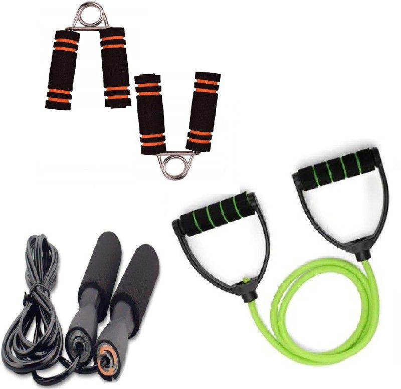 Dr Pacvu Set3|Toning Tube, Jump Skipping Rope and 2Small Griper Body Stretching,Exerciser Gym & Fitness Kit