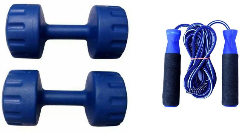 YUKI BLUE COLOR 1KG VINYL PLASTIC DUMBELL AND BLUE COLOR BEARING SKIPPING ROPE Dumbbell Kit Kit