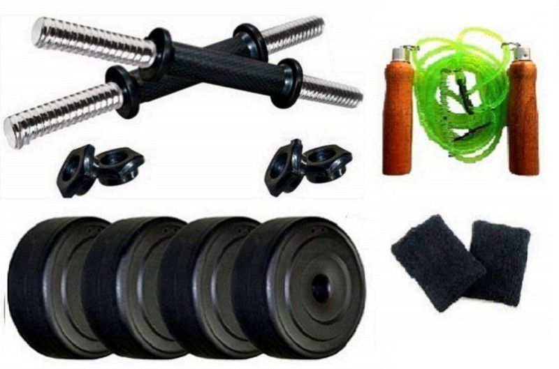 VENOM Home Gym with 10 Kg. P.V.C Weight Plates (2.5Kg X 4 = 10 Kg) with Dumbbell Rods, Skipping Rope & Wristband Dumbbell Kit Kit