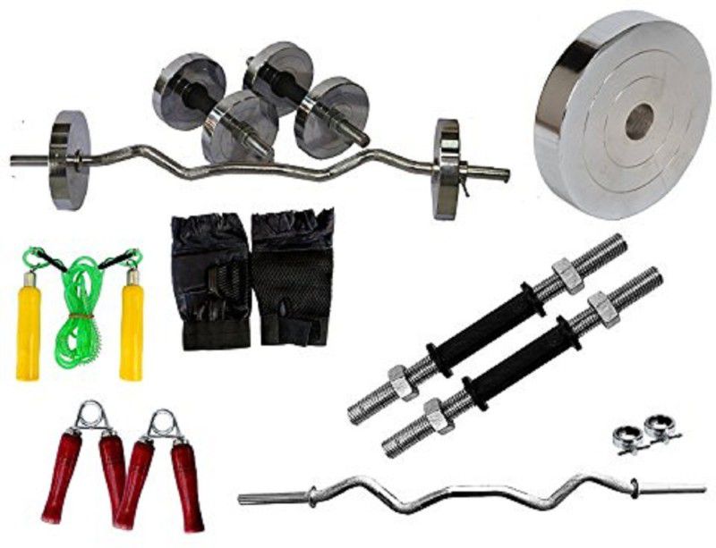RIO PORT 30 kg 30 Kg Chrome Steel Weight Plates Home Gym Pack with 3 Rods Home Gym Combo