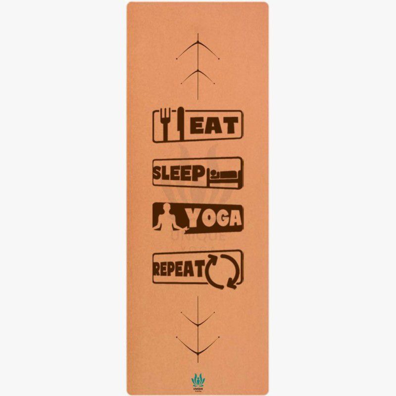Uniqueshopee Cork Yoga Mat with Latex Grip Anti Slip 5 MM - Eat Sleep Yoga in Brown Brown 5 mm Yoga Mat